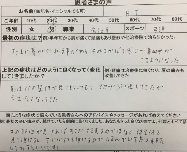 脱臼癖があり、それから肩こりや首コリ、肩があがらない状態を鍼灸治療で改善した一例