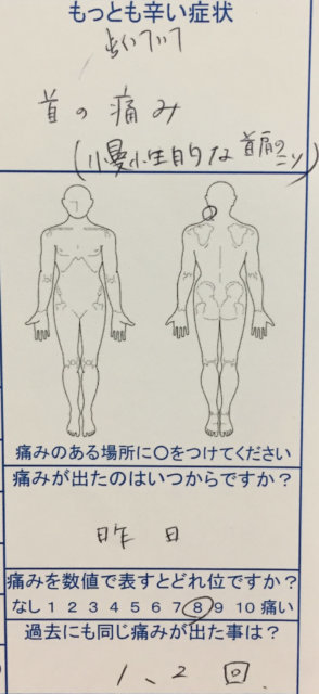 寝違え（首の痛み）で慢性的な首肩のこりを整体＋鍼灸治療で劇的に改善した20代女性の一症例