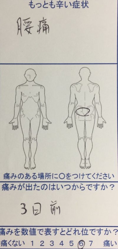 3日前からの腰痛【痛みが強く前傾姿勢で来院】整体治療の一症例