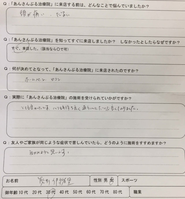 2週間前から頭痛が治らない・だるい【頭痛と左肩甲骨の凝り】整体鍼灸治療で改善した1症例