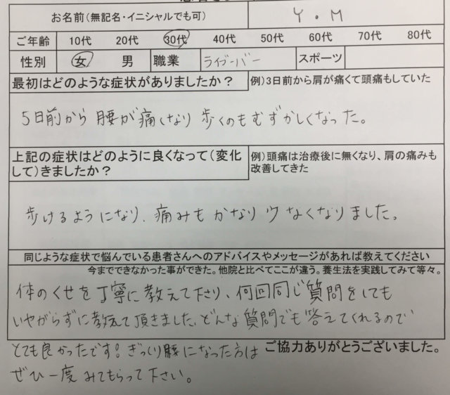 昨日ぎっくり腰で激しい痛み【じわじわ5日前から痛かった】鍼灸治療で痛みが落ち着いた1症例